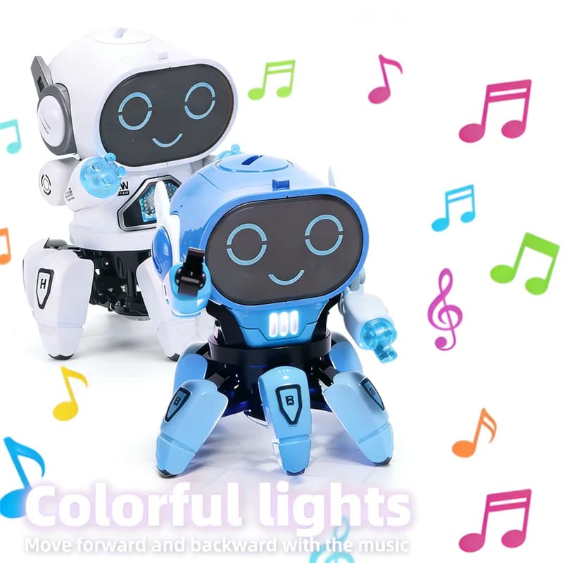 Robot da ballo per bambini con musica e LED, robot polpo a 6 zampe, regalo di compleanno, giocattolo educativo per bambini, giocattolo per neonati, per maschietti e femminucce