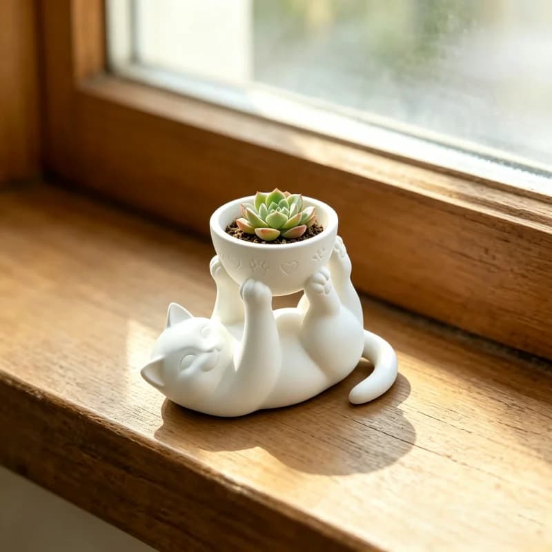 Cute Lying Cat Succulent Pot Holder Statue,3D Printed Kitten Plant Support For Micro Landscape Shelf Display Gift 3D Printed