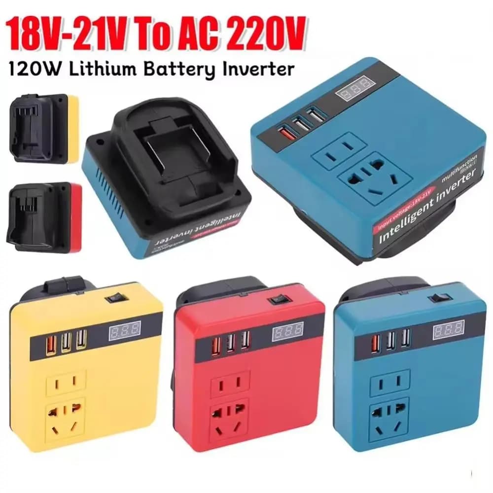 1Pcs 18V 20V To 220V Battery Inverter Dual Plug Multifunctional Smart Transformer 120W Household Outdoor Work Inverter