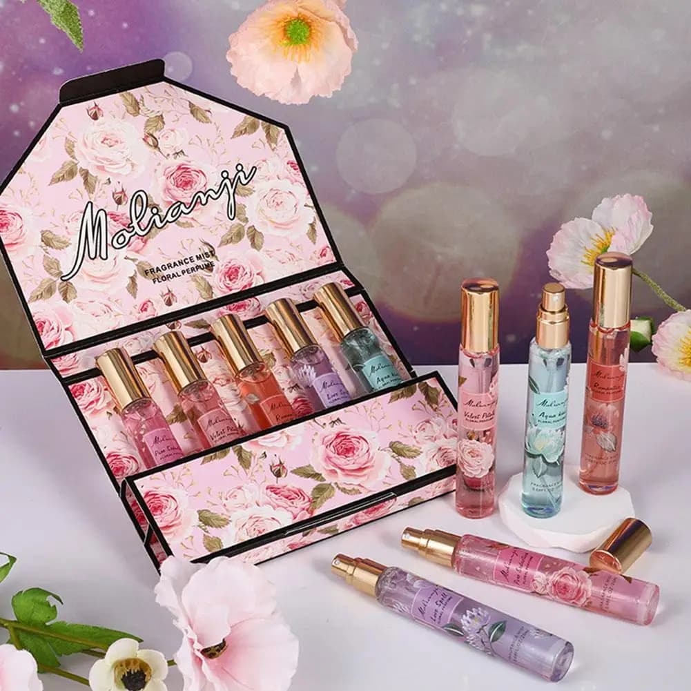 Set Regalo Classico di Profumo alla Rosa per Donne, Confezione da Cinque Pezzi, Fragranza Floreale Spray a Lunga Durata, Emana Fascino Femminile, Set Regalo Romantico
