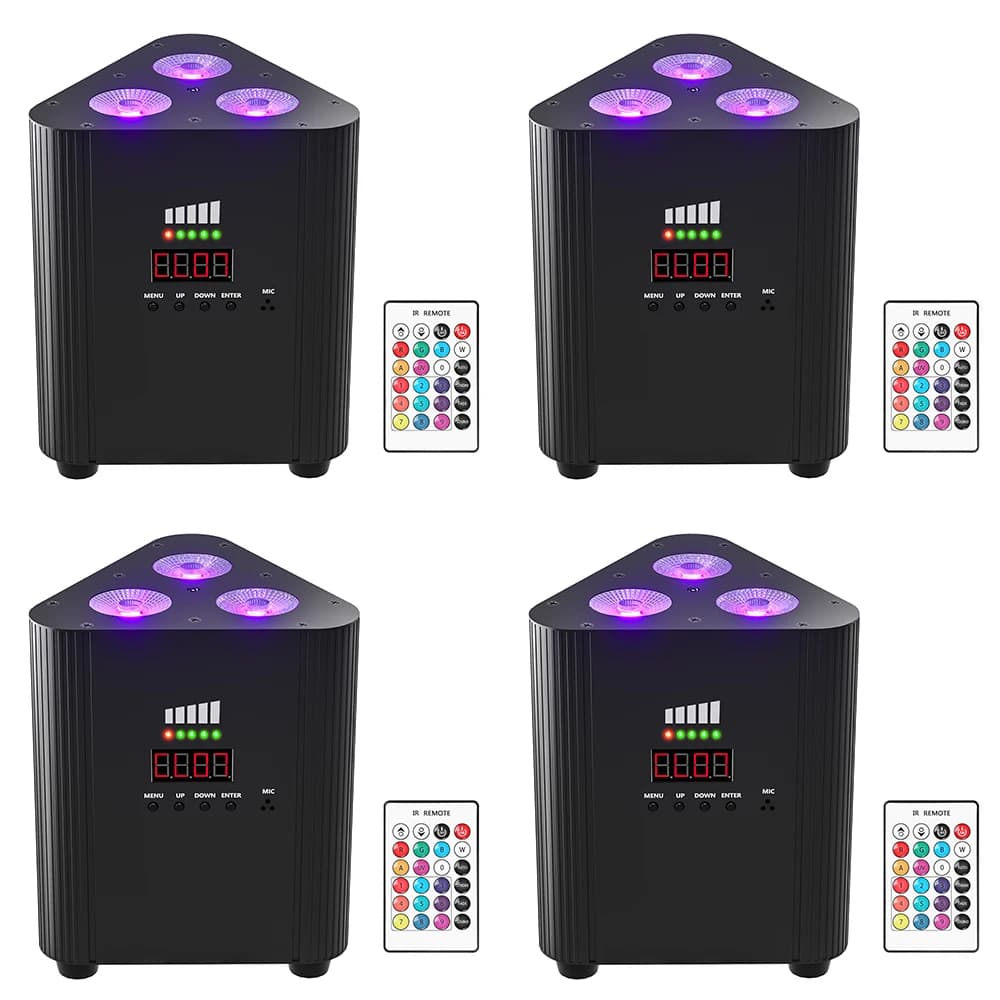U'King 4PCS 4in1 RGBW LED Batteria Par Luce 3x4W Triangolo Wash Lampada da parete DMX512 Luce ad effetto wireless per concerti Disco Party