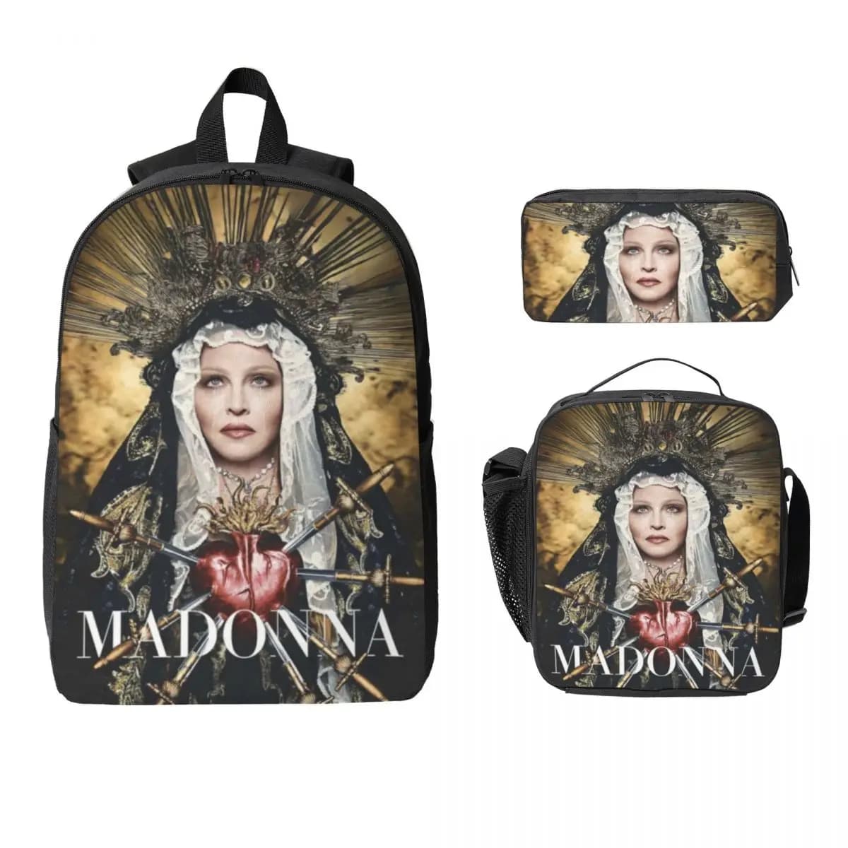 Madonnas Confessions II 2026 Backpack Set for Girls Boys Pencil Boxes Bookbag Sets with Lunch Box For School Students Knapsack
