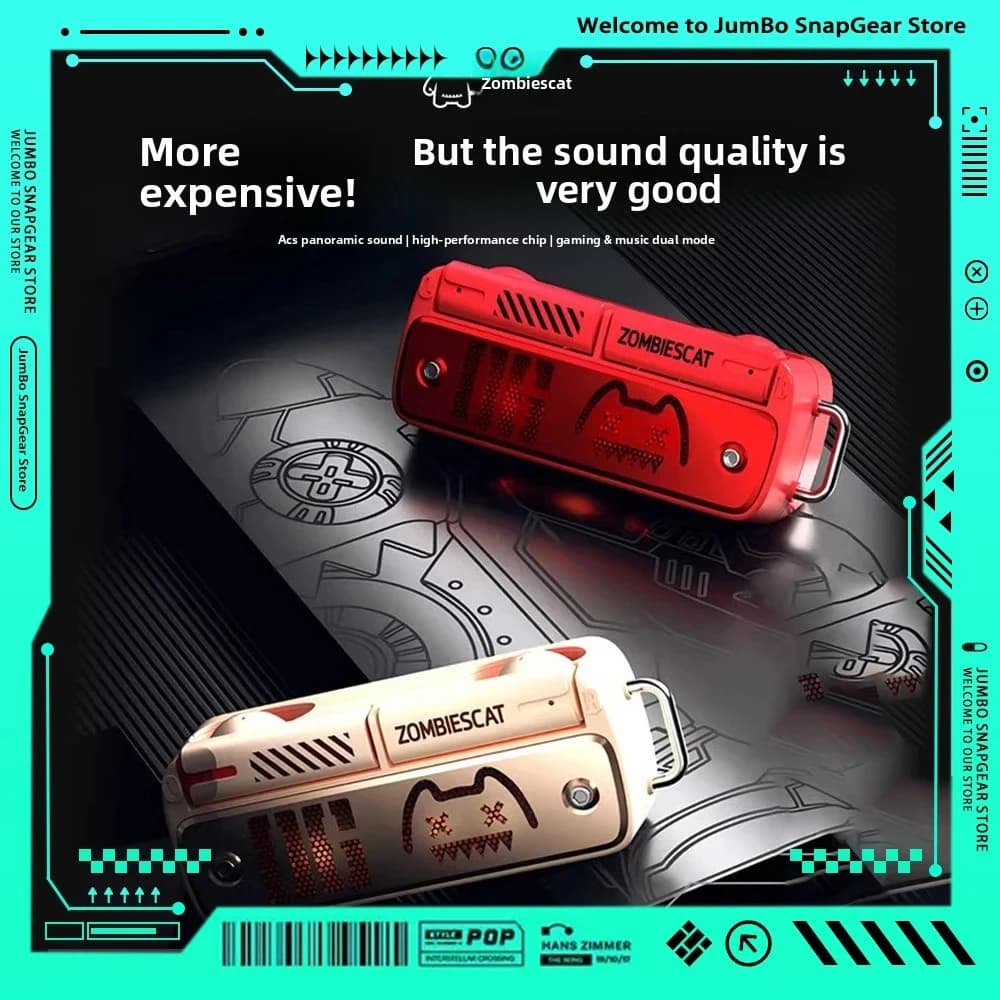Zombies Cat B8 Bluetooth 5.4 TWS True Wireless Earbuds ENC Noise Cancelling HD Calls Headphones Gaming Headset Necklace Design
