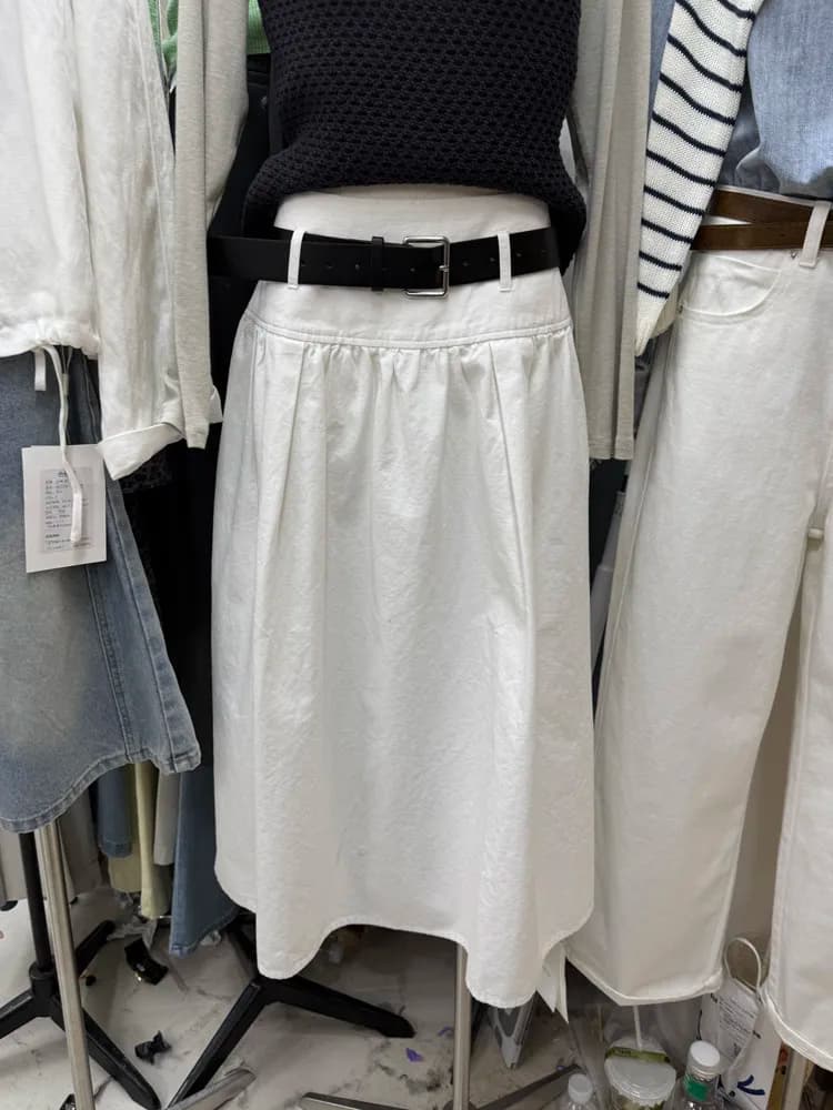 Gonna a vita alta a trapezio stile coreano, casual artistico da lavoro, a mezza lunghezza con cintura per donna, Primavera 2026