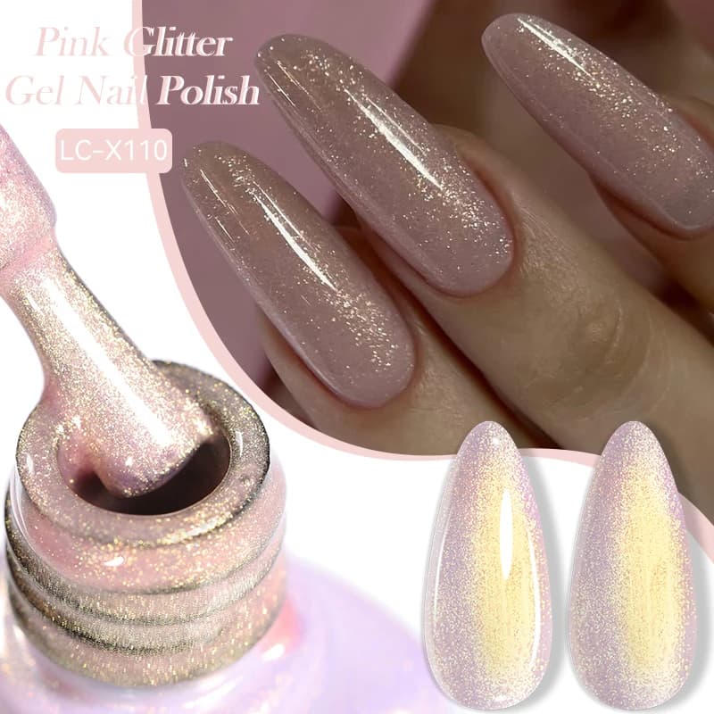 LILYCUTE 7ml Rosa Glitter Paillettes Gel colorato Smalto per unghie Copertura completa Splendidi semi permanenti Soak Off Vernici gel UV per unghie