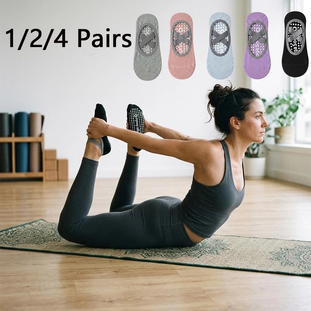 1/2/4 paia di calzini da yoga, con cinturino incrociato, impugnature in silicone su tutta la suola, calzini antiscivolo per donna, pilates, danza classica, fitness a casa, indoor