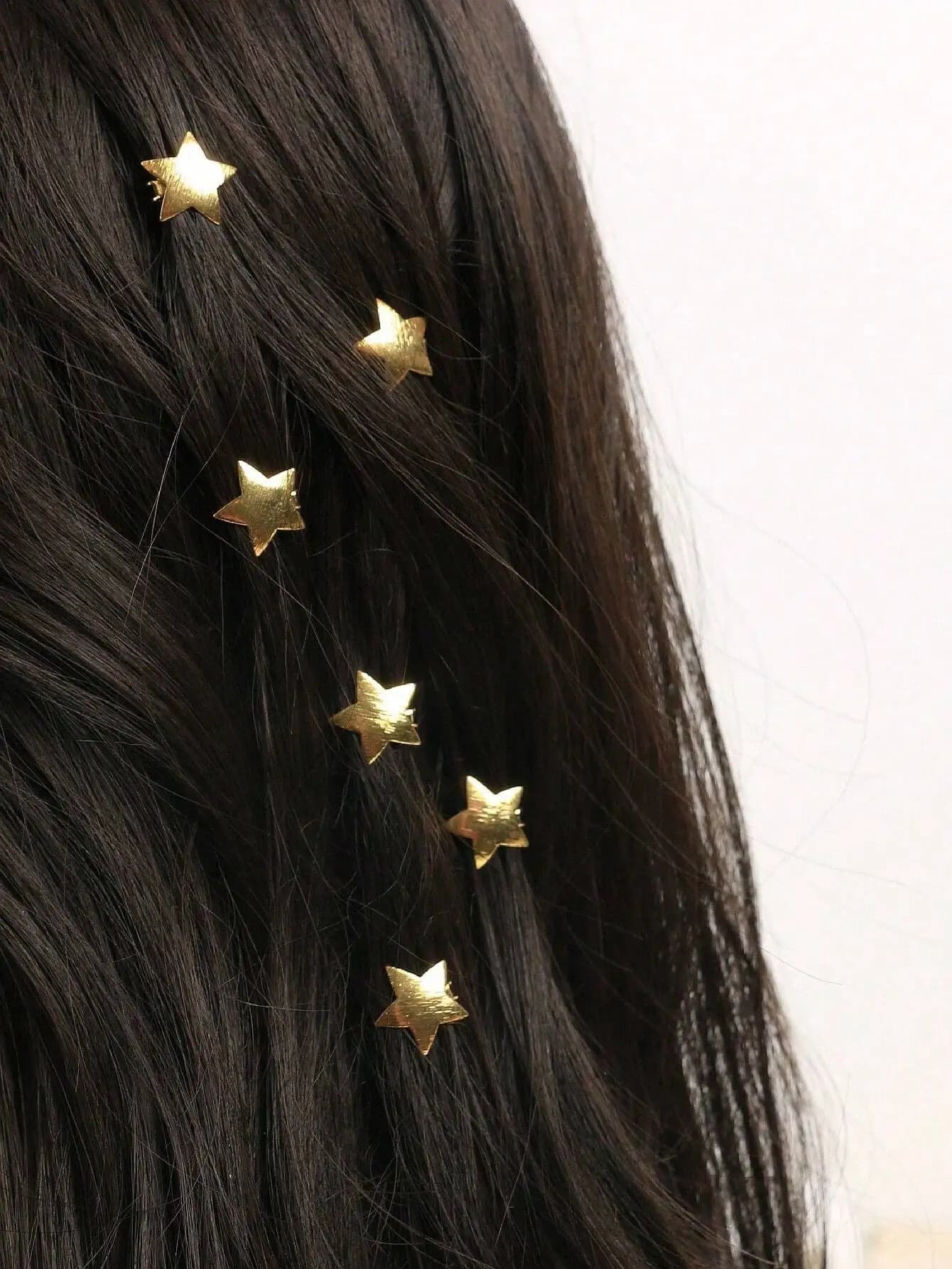 6pcs Star Shaped Hair Clips, Gold Metal Textured Bead Hair Clamps, Hair Accessories For Summer, Beach, Hair Styling
