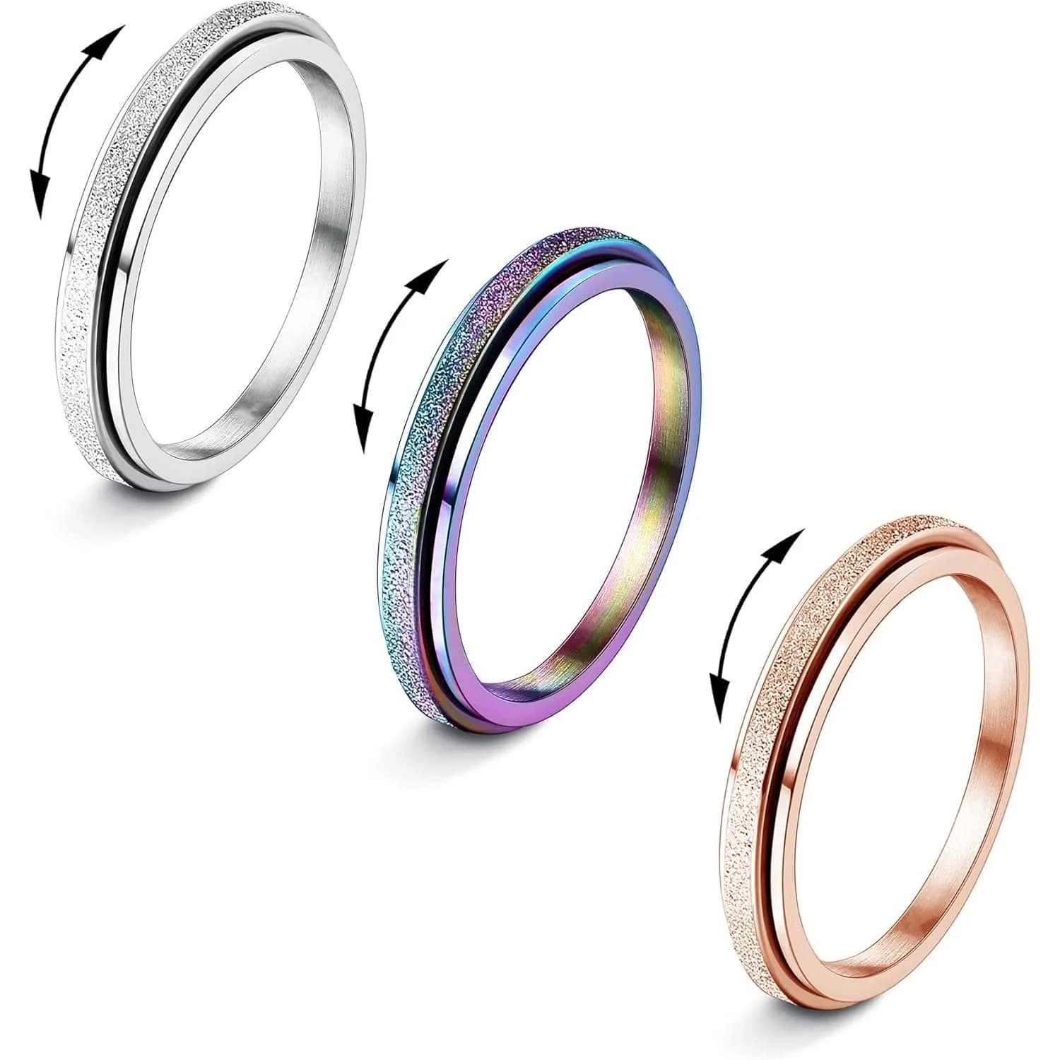 Anelli Fidget per donna uomo 2/4mm anello spinner in acciaio inossidabile per alleviare l'ansia gioielli con sabbiatura glitterata per regalo donna