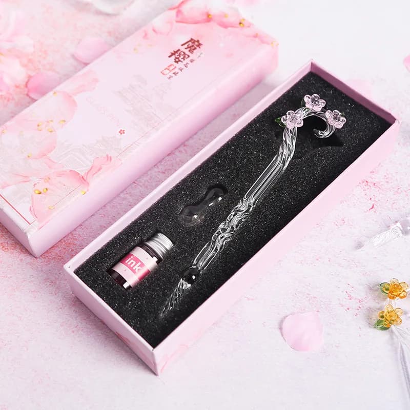 Magic Flower Crystal Glass Dip Pen Starry Sky Vintage Dipping Pen Set Creative Student Gift Calligraphy Art Stationery