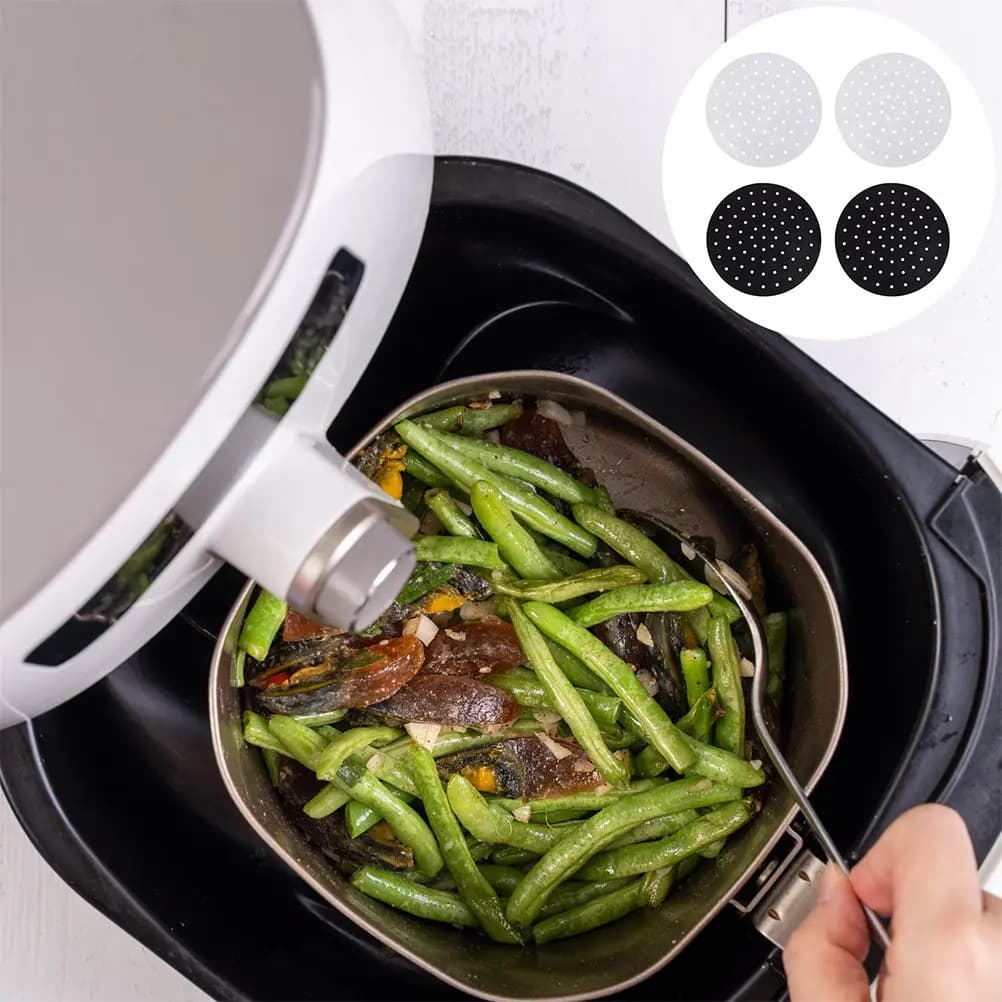 6 tappetini antiaderenti riutilizzabili per friggitrice ad aria, resistenti al calore, per cottura a vapore, accessorio da cucina perforato