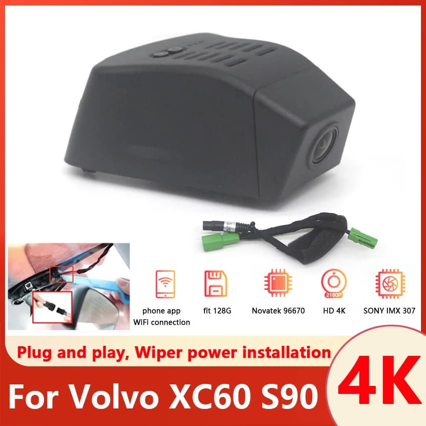 New!Plug and play Car DVR Wifi 4K Dash Cam Camera Video Recorder Original For Volvo XC60 S90 V90 2022 2023 2024 Night vision