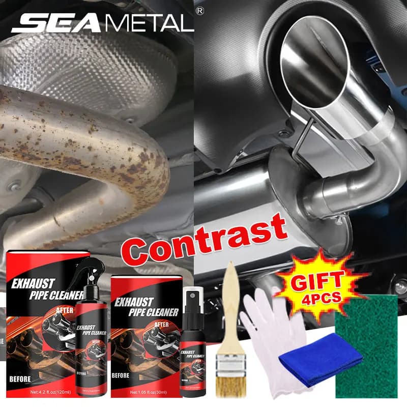 SEAMETAL 30/120ml detergente per tubi di scarico per moto per auto rimozione della ruggine per auto con guanti in gomma e Set di strumenti di manutenzione per la riparazione della spazzola