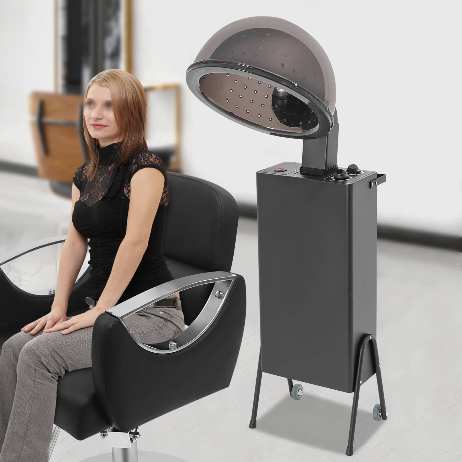 Professional Salon Hair Dryer Hood 1200W, Adjustable Timer & Temp, 14" Hood for Smooth Voluminous Hair, Mobile with Wheels