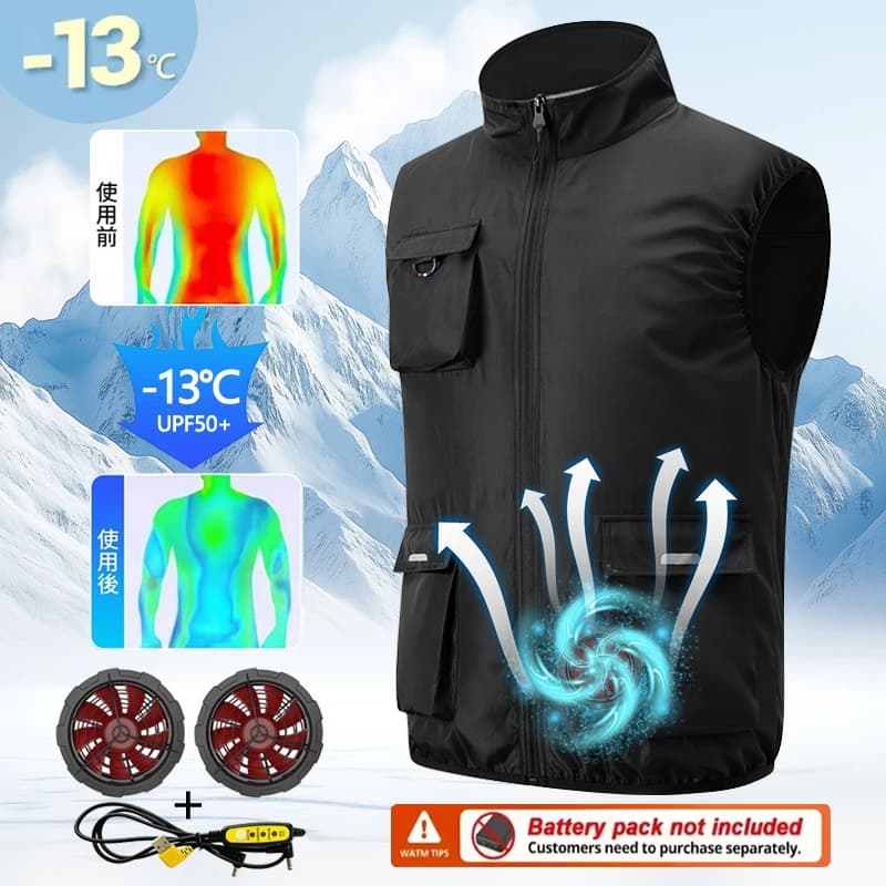 Abbigliamento da Lavoro con Ventilatore Esterno, Unisex a Maniche Corte, Gilet Protettivo Solare e Rinfrescante con Ventole Integrate