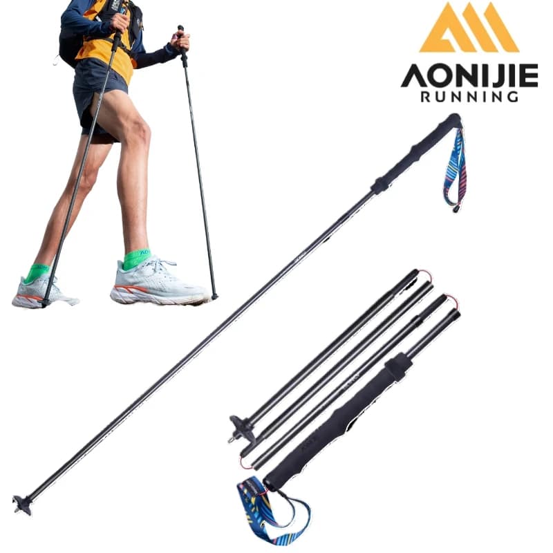 2 folding hiking sticks AONIJIE with quick lock for heights from 155 cm to 175 cm, walking stick 105 cm-115 cm-130 cm.