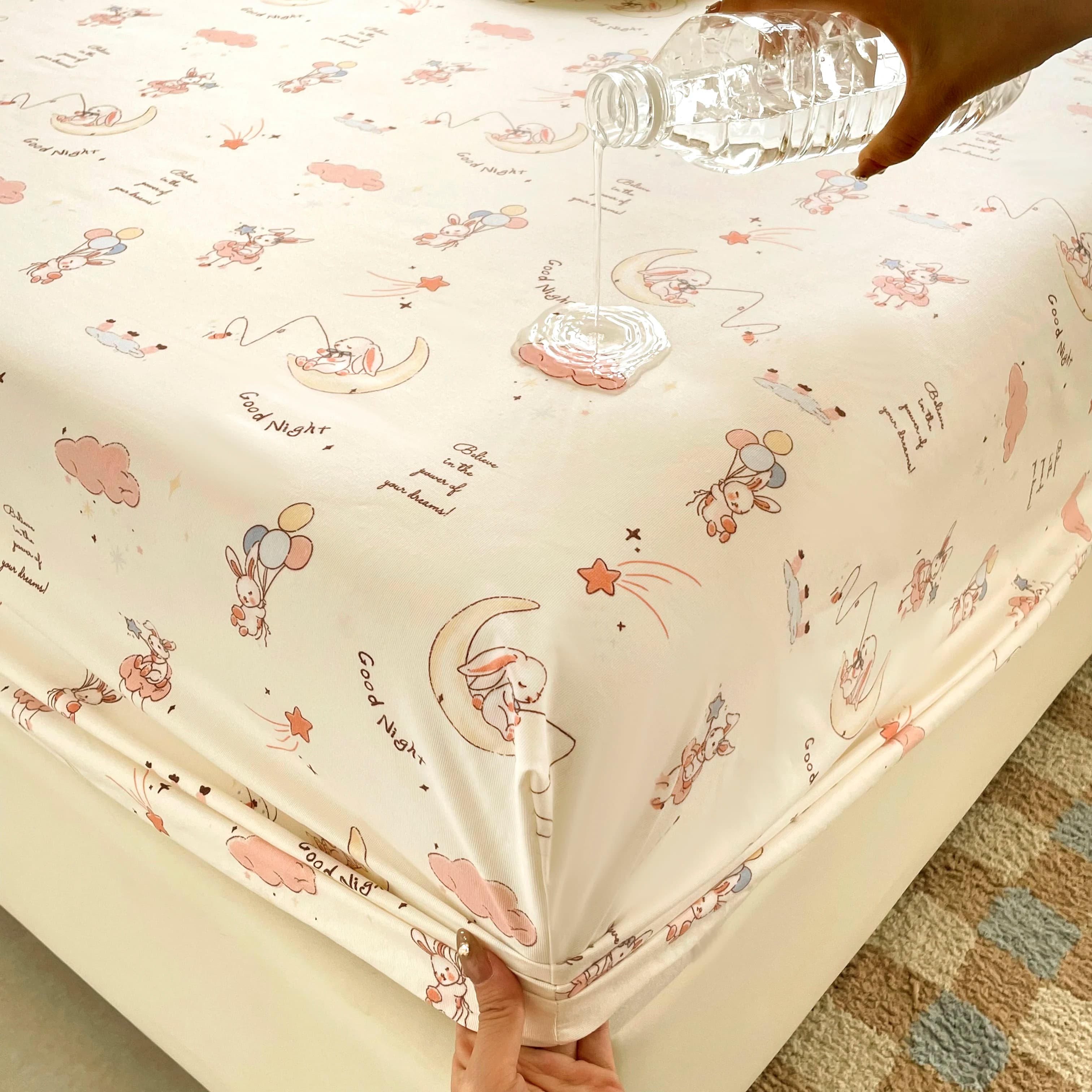 Lenzuola impermeabili al 100% Copriletto stile cartone animato Lenzuolo con angoli singolo/Queen/King per bambini Protezione per materasso stampato coniglio