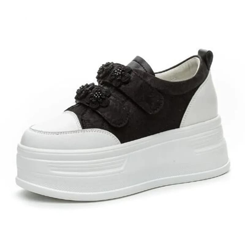 Scarpe estive con zeppa con plateau casual da donna in seta di alta marca di lusso da 8 cm Scarpe da ginnastica con tacco alto alla moda con gancio autunnale