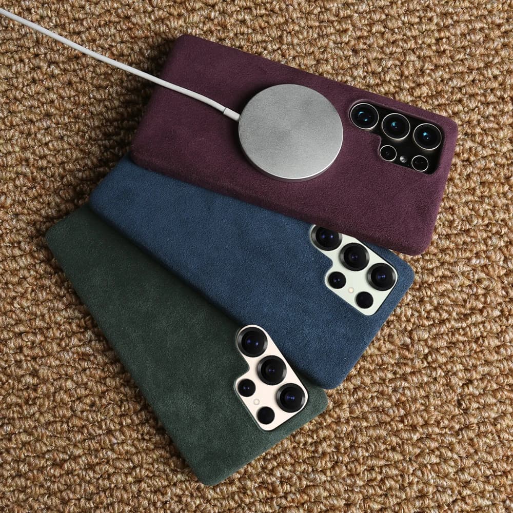 Custodia Magnetica in Alcantara per MagSafe per Samsung Galaxy S26 Pro S25 Ultra S24 S23 S22 Plus S21 FE S20, Cover per Telefono in Pelle Scamosciata