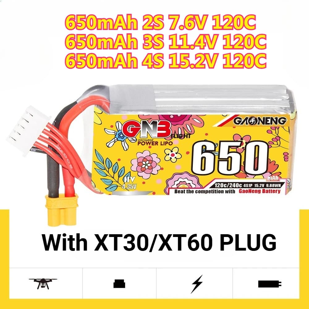 Batteria Lipo 2S 3S 4S 650mAh 120C con spina XT30 per RC Auto Barca RC FPV Drone Elicottero Aereo Parti Batteria al litio HV