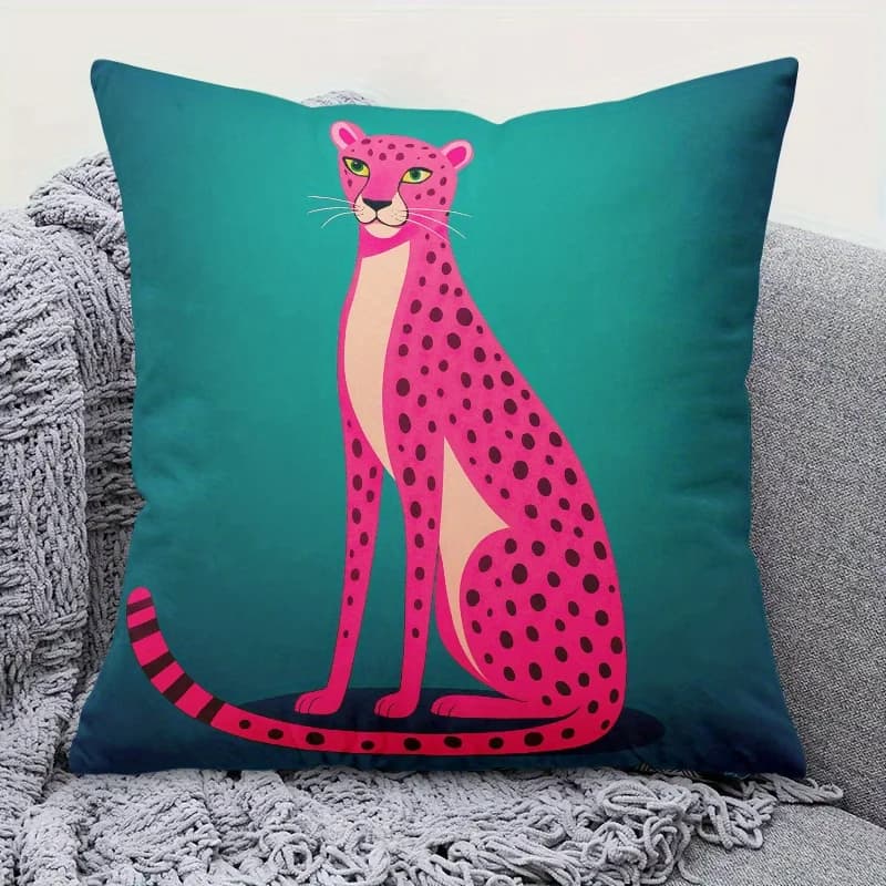 1 fodera per cuscino rosa leopardato verde acqua, stampa 2D fronte-retro in poliestere, per divano, auto, camera da letto, decorazioni per la casa