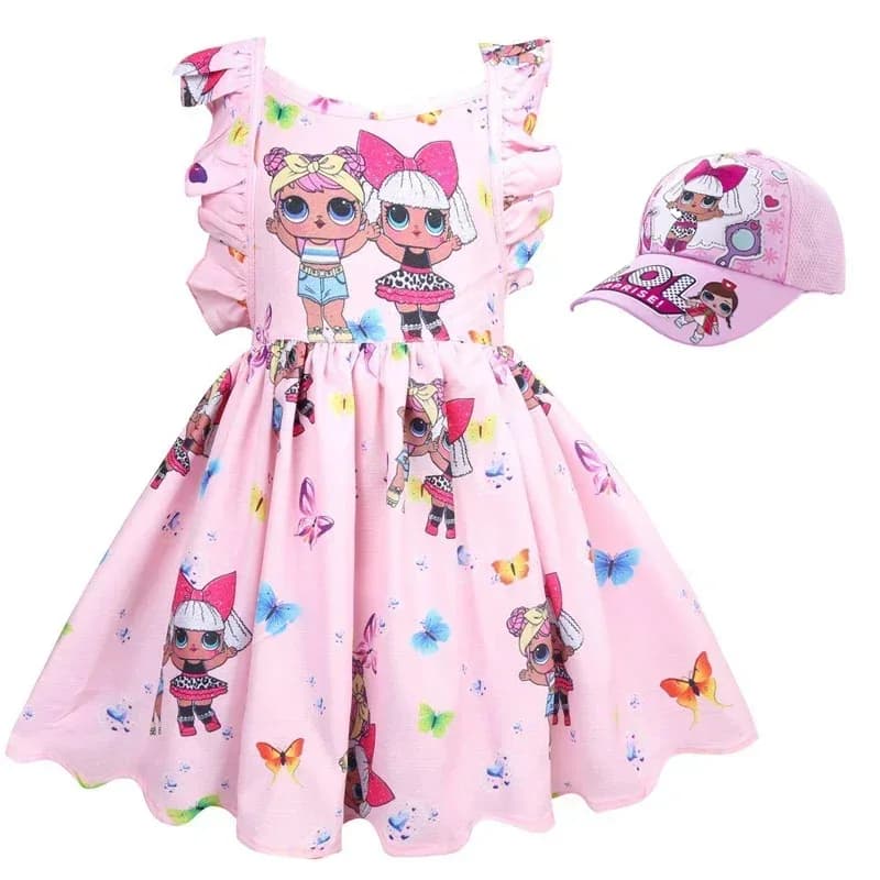 Le ragazze vestono il bambino del bambino LOL bambole vestiti per bambini stampa cartoon abito da principessa bambini compleanno estivo Vestido per ragazza hataa