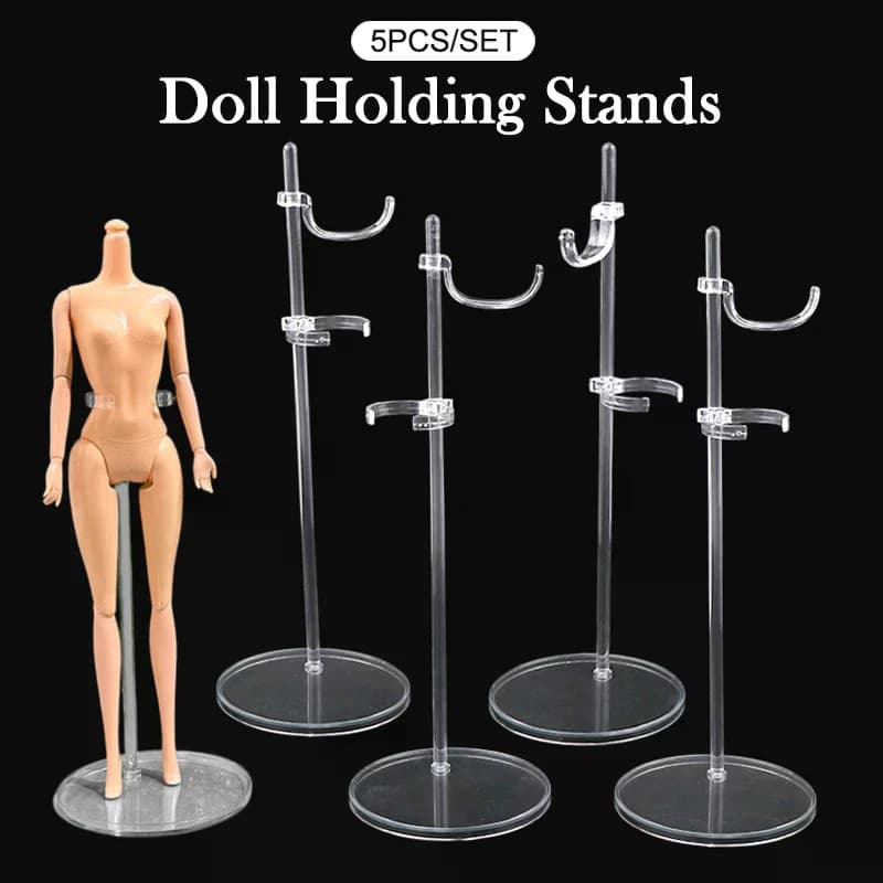 5 pezzi supporti per bambole casa delle bambole regolare espositore universale per bambole rack trasparenti supporto per modello manichino supporto per abito da bambola