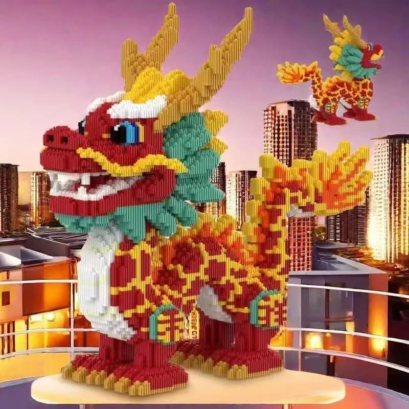 Set di blocchi di costruzione del drago di buon auspicio da 11267 pezzi - Puzzle 3D educativo, adatto per l'apprendimento fatto a mano, regalo perfetto per le vacanze