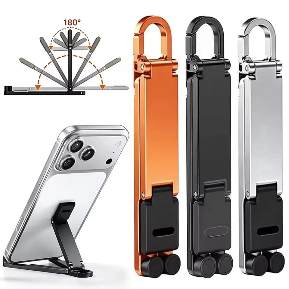 Mini Keychain Foldable Phone Back Clip Stand Portable Adjustable Mobile Phone Holder Pocket Light Thin Kickstand for Travel Desk