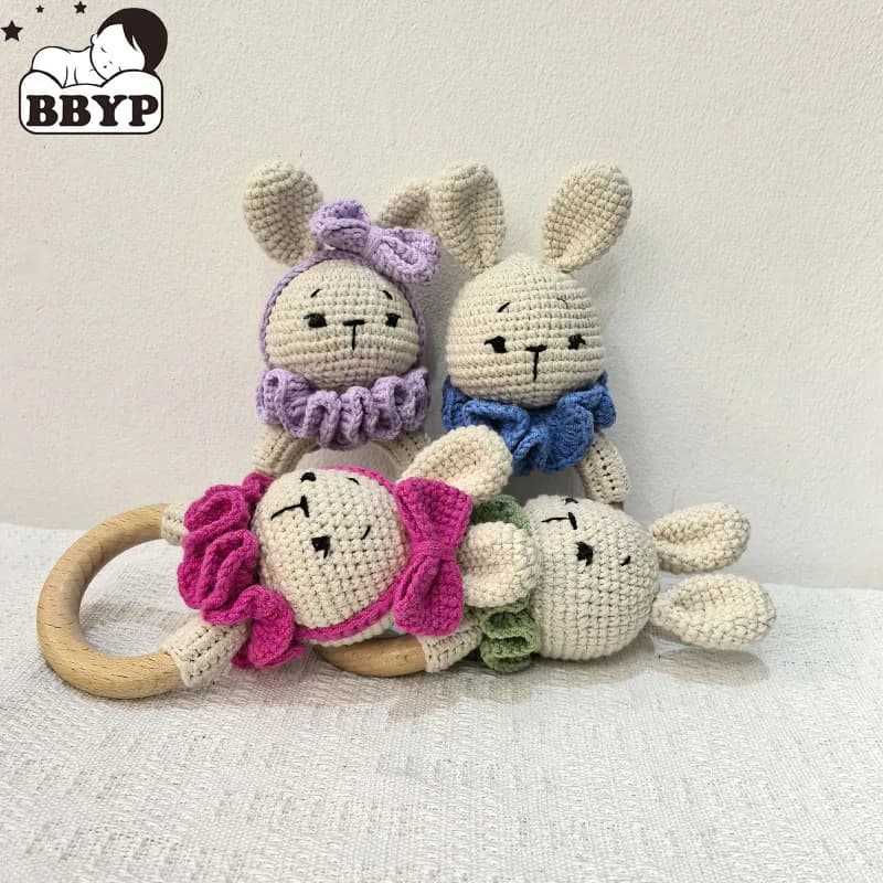 1pc di Sicurezza In Legno Del Bambino Massaggiagengive Crochet Del Fumetto Lungo Orecchio Coniglietto Del Bambino Sonaglio Mobile Culla Sonaglio Campana Neonato Campana Dentizione Giocattolo