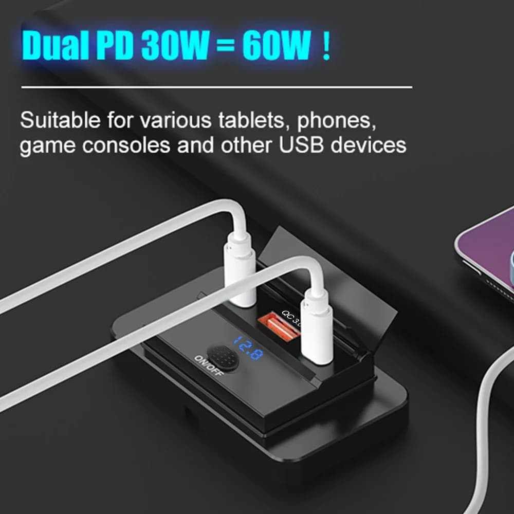 ZHIYU Caricatore da Auto 30W PD 18W QC3.0 con Presa USB a Ricarica Rapida e Interruttore, Adattatore per Pannello 12/24V per Auto, Camion, Nautica, Moto