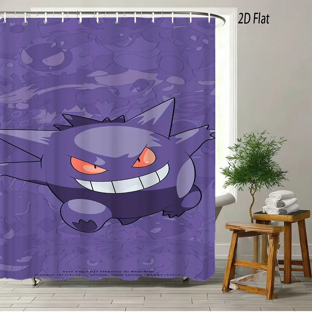 Tenda da doccia piatta 2D con cartone animato spaventoso di Pokemon Gengar