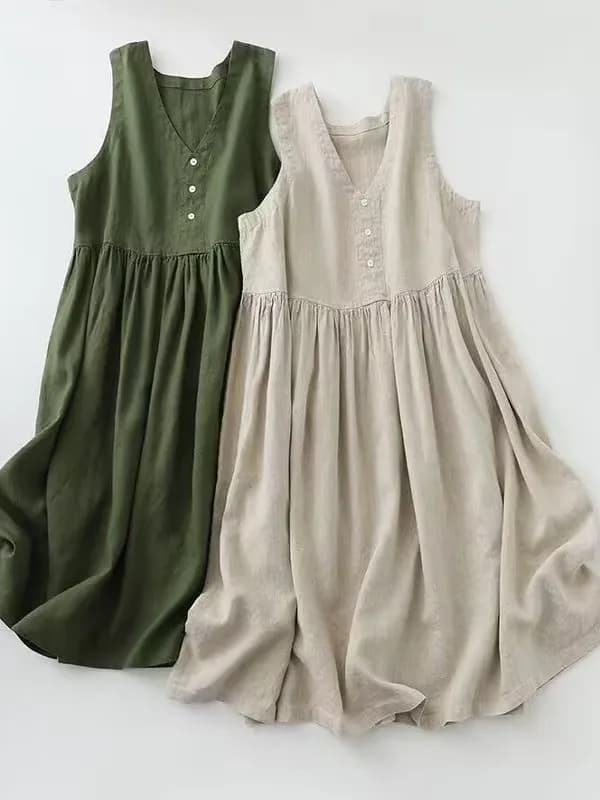 Gilet con cinturino in cotone e lino Dr Donna Estate Nuovo Svel V-ne Gonna a trapezio Materiale in lino Lunghezza midi Tono freddo Dr