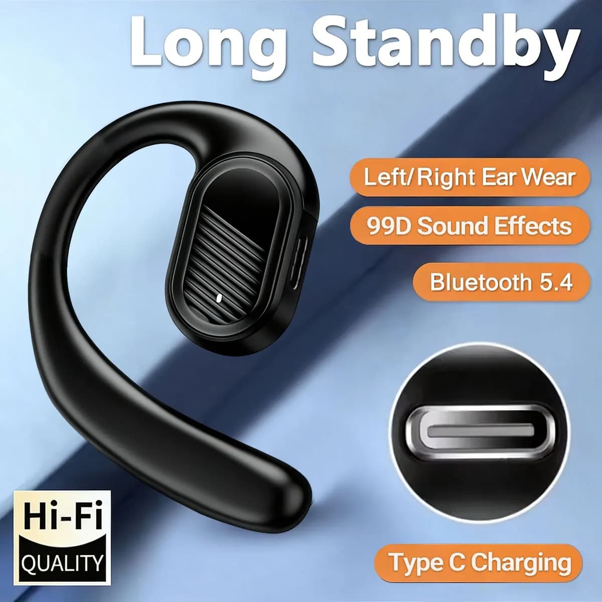 Auricolari Bluetooth Wireless a Conduzione Aerea OWS, Cuffie HiFi con Gancio per Orecchio, per Musica e Sport, con Cancellazione del Rumore per Smartphone