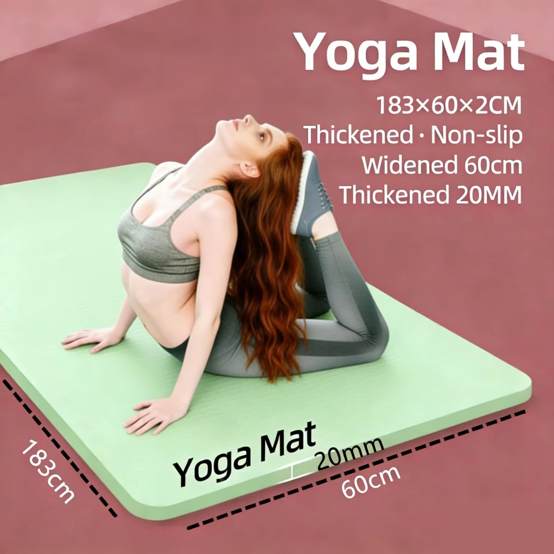 Yoga Mat 20mm Thickness Anti-slip Extra Large 183x60x2cm Waterproof for Exercises Fitness Training Indoor Durable for Camping and Picnic