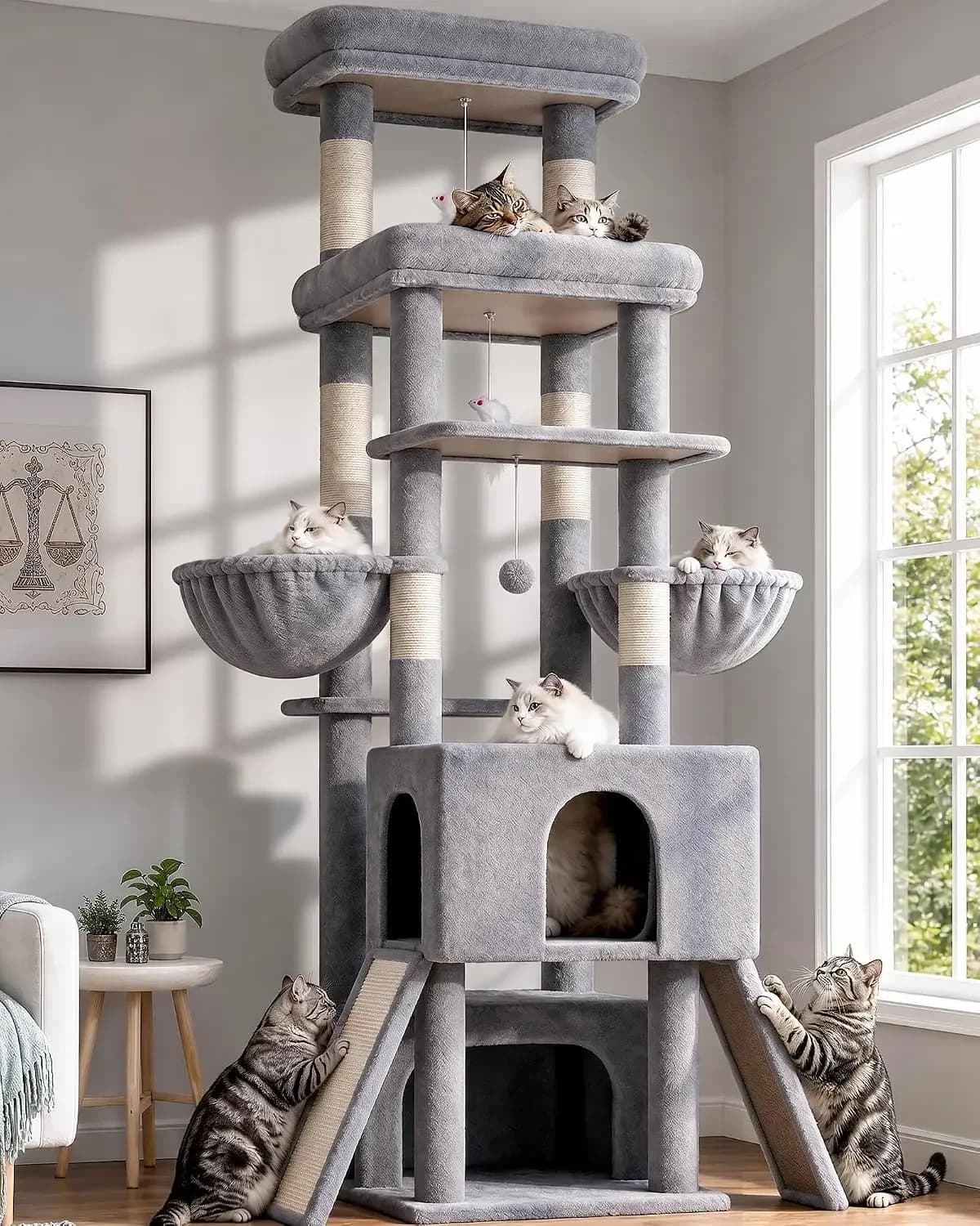 Heavy Duty Cat Tree 78 inch Sturdy Cat Tower for 20lbs Large Adult Cats, Symmetrical Aesthetic Big Cat Tree with Extra Large