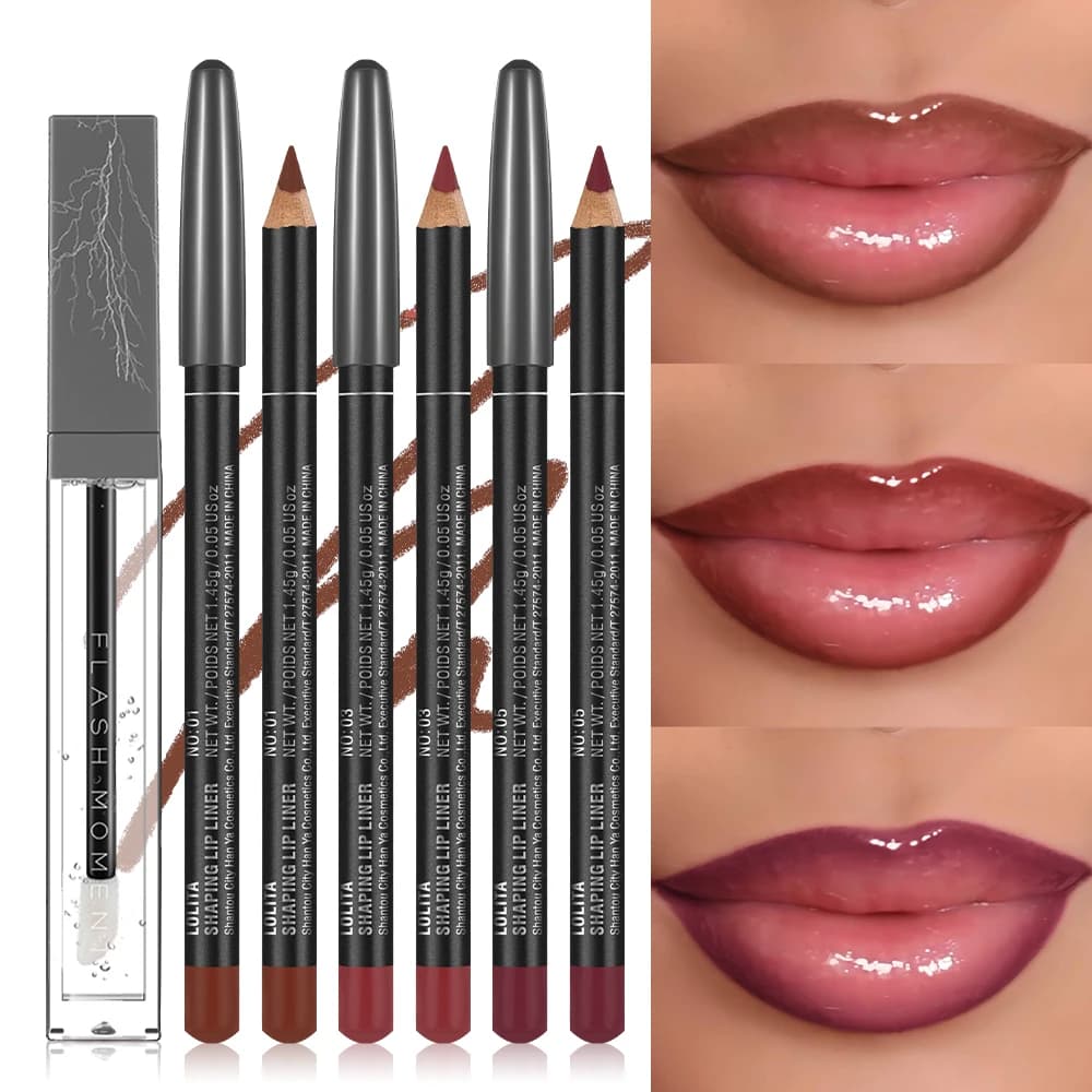 Set of 4 pencils for lips and oils for lips - Lining for smooth lips for defined contours and oils for moisturizing lips for a luxurious shine - Perfect