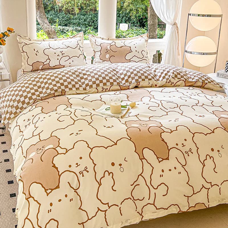 Set Biancheria da Letto 3/4 Pezzi, Lenzuolo con Stampa, Federe, Set Copripiumino Quattro Stagioni, Misura Kawaii