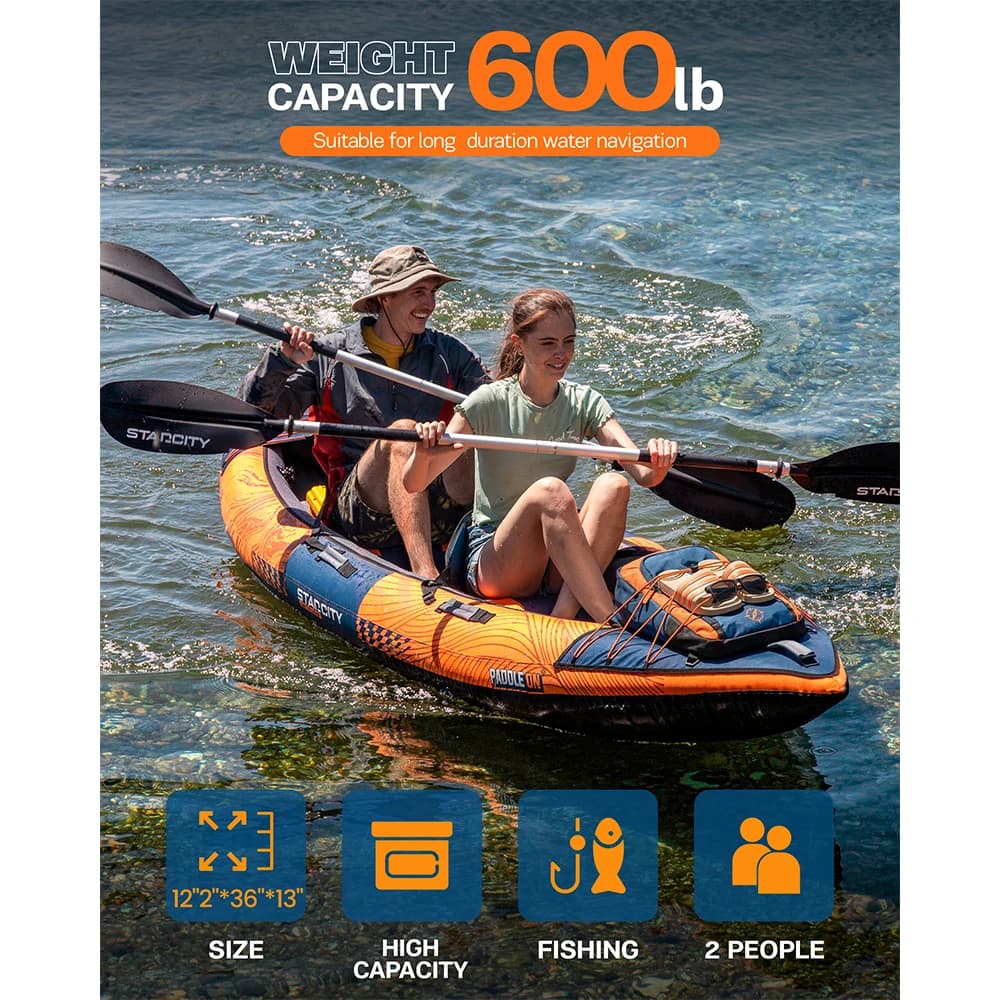 STARCITY Kayak Pontone per Pesca SUB Impermeabile, Tavola Gonfiabile da Paddle 380x90x33cm, per Pesca Acquatica con Accessori SUP