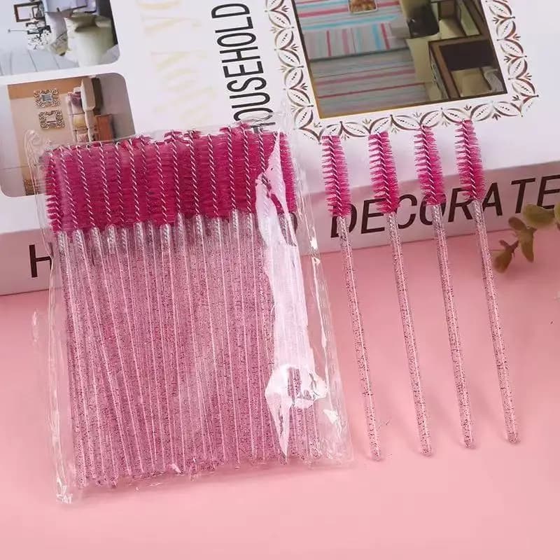 50 Pieces Makeup Brushes with Diamond Handle, Mascara Applications, Extension Eyelash Tools, Disposable Eyebrow Crystal Brushes