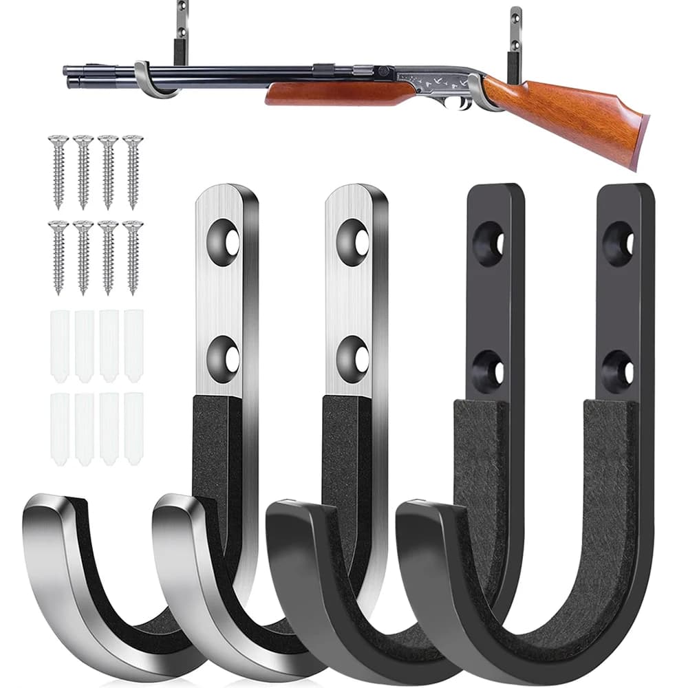 Heavy Duty Gun Rack Wall Mount J-Hook Holder - Rifle Shotgun Bow Horizontal Display Storage Rack with Soft Padding for Garage