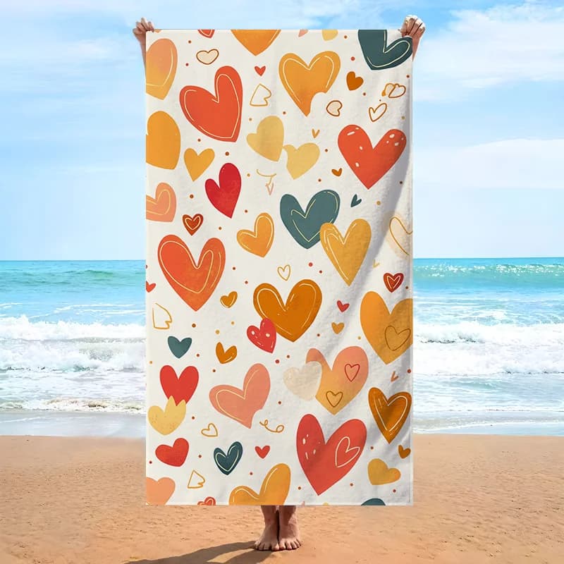 Asciugamano da spiaggia con motivo a cuore per San Valentino, realizzato in poliestere, lavabile in lavatrice, adatto per nuotare, viaggiare e campeggiare