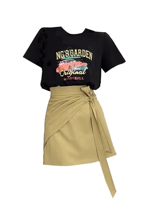 Gonna a vita alta a trapezio dal design coreano e T-shirt a maniche corte snellente che nasconde le imperfezioni per donne curvy