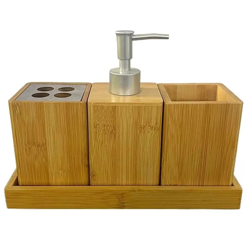 BAAG-Bamboo Bath Storage Box Set Portable Empty Simple Pump Lotion Bottles Large Capacity Multi-Use Toothbrush Holder For Women
