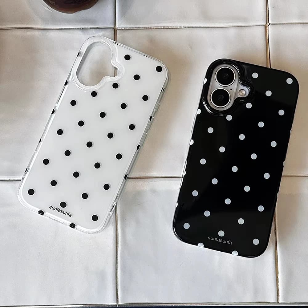 Custodia per telefono a pois bianchi neri a schermo intero per iPhone 17 Air 16 Pro Max 15 14 Plus 13 12 11 Pro Cover posteriore in silicone antiurto