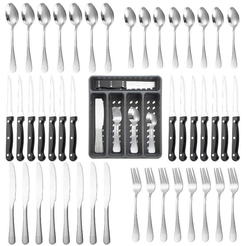 Set di posate in acciaio inossidabile ispessito da 30 pezzi, set di coltelli da bistecca, forchette e cucchiai per la casa, la cucina e il ristorante