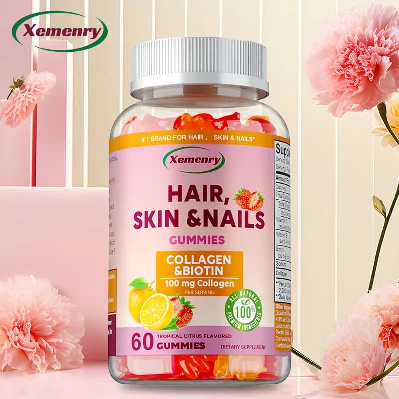 Hair, skin and nails Gommose vitamins - Contains biotin, collagen - Promotes hair growth, nourishes skin, strengthens nailsSupplements