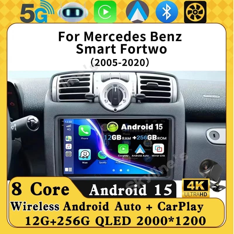 Android 15 Autoradio Per Mercedes Benz Smart Fortwo 451 2010 - 2015 Lettore Multimediale Carplay Auto Navigazione GPS RDS Autoradio