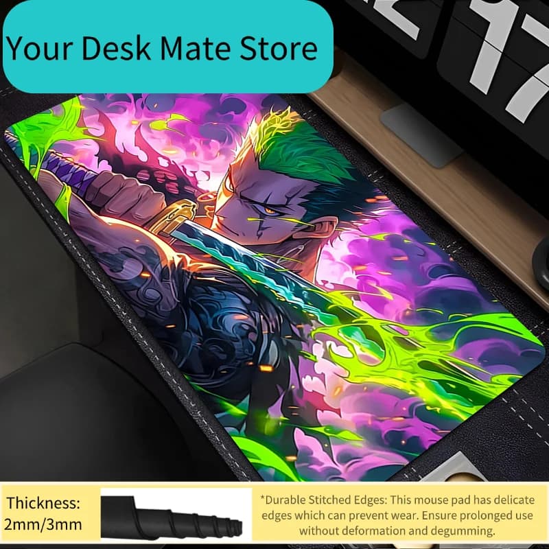 Tappetino per mouse da gioco One Piece Zoro, grande XXL, tappetino per computer, tappetino da scrivania, tappeto anime, accessori per tastiera da gamer, tappetino da tavolo