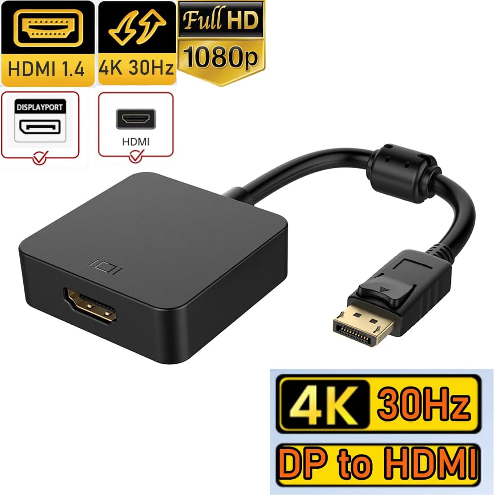 Cavo DisplayPort a HDMI 4K Convertitore adattatore video DisplayPort HDMI DP a HDMI 1.4 Uscita video 4K per PC portatile AMD Nvidia HDTV