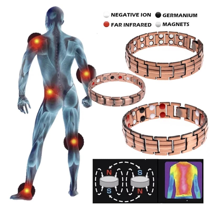 Braccialetto Magnetico in Rame per Uomo, Sollievo dal Dolore da Artrite, Bio-Energia, Regolazione della Pressione Sanguigna, Gioiello per la Salute